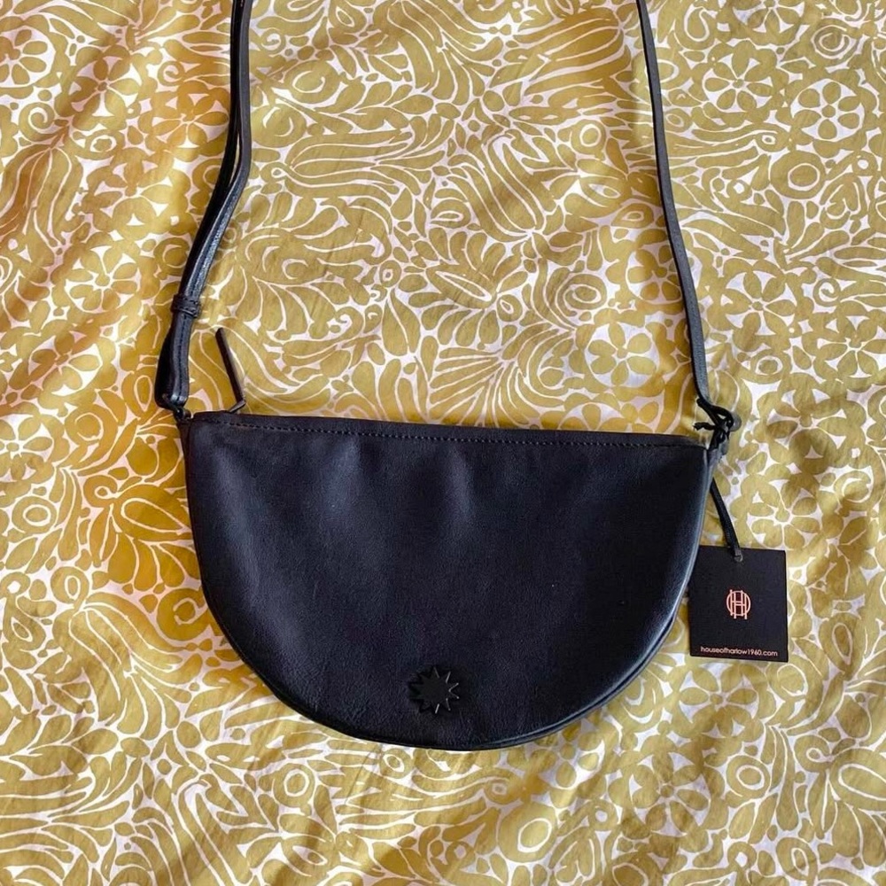 House of Harlow Black leather crescent bag